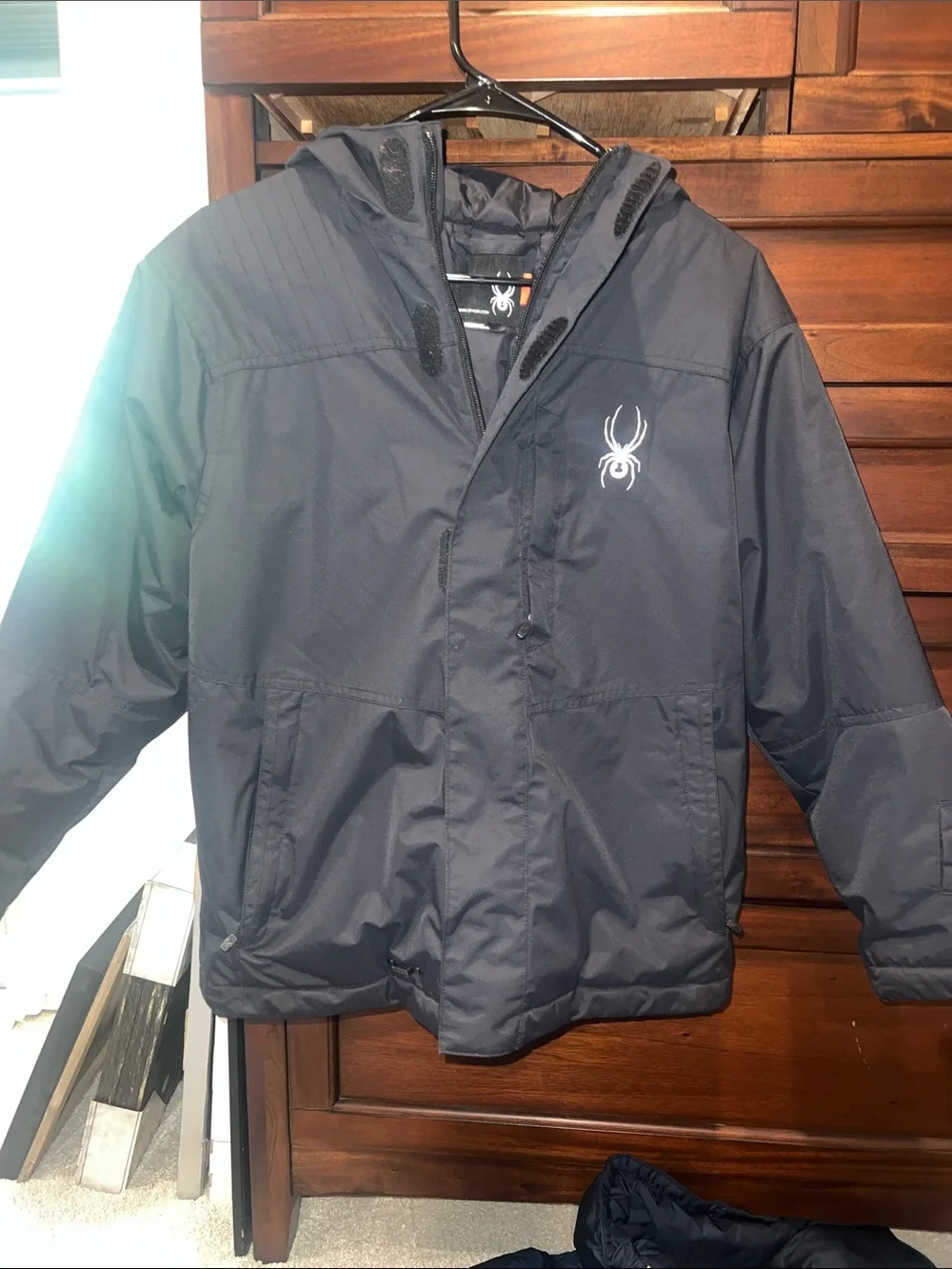 Spyder Black Hooded Jacket with White Spider Logo